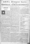 Aris's Birmingham Gazette Mon 19 Apr 1742 Page 1
