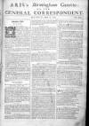 Aris's Birmingham Gazette Mon 23 Aug 1742 Page 1