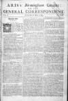 Aris's Birmingham Gazette Mon 07 Mar 1743 Page 1