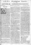 Aris's Birmingham Gazette Mon 28 May 1744 Page 1
