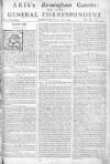 Aris's Birmingham Gazette Mon 16 Jul 1744 Page 1
