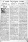 Aris's Birmingham Gazette Mon 20 Aug 1744 Page 1