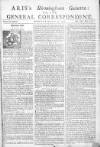 Aris's Birmingham Gazette Mon 27 Aug 1744 Page 1