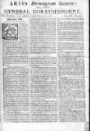 Aris's Birmingham Gazette Mon 08 Feb 1748 Page 1