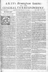 Aris's Birmingham Gazette Mon 13 Feb 1749 Page 1