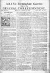Aris's Birmingham Gazette Mon 13 Mar 1749 Page 1