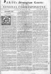 Aris's Birmingham Gazette Mon 21 Aug 1749 Page 1