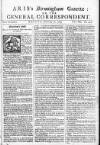 Aris's Birmingham Gazette Mon 18 Sep 1749 Page 1