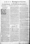 Aris's Birmingham Gazette Mon 18 May 1752 Page 1