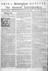 Aris's Birmingham Gazette Monday 30 October 1752 Page 1
