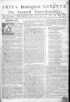 Aris's Birmingham Gazette Monday 04 December 1752 Page 1