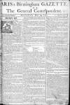 Aris's Birmingham Gazette Monday 24 May 1762 Page 1