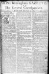 Aris's Birmingham Gazette Monday 13 December 1762 Page 1