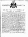 Calcutta Gazette Thursday 22 July 1784 Page 1