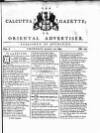 Calcutta Gazette Thursday 12 August 1784 Page 1