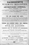 Sainsbury's Weekly Register and Advertising Journal Friday 09 September 1859 Page 1