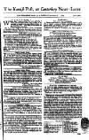 Kentish Weekly Post or Canterbury Journal Saturday 03 September 1763 Page 1