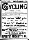 Cycling Saturday 28 November 1891 Page 1