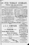 St. Ives Weekly Summary Saturday 28 May 1892 Page 1
